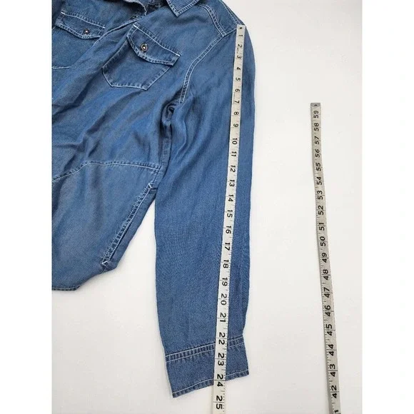 Stella Carakasi Washed Indigo Tunic Shirt Button Front Lightweight Tencel M - Picture 6 of 9